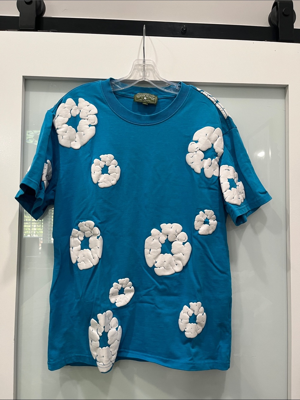 Denim Tears Cotton Wreath T-shirt Lake Blue and White puff-print floral, Size M